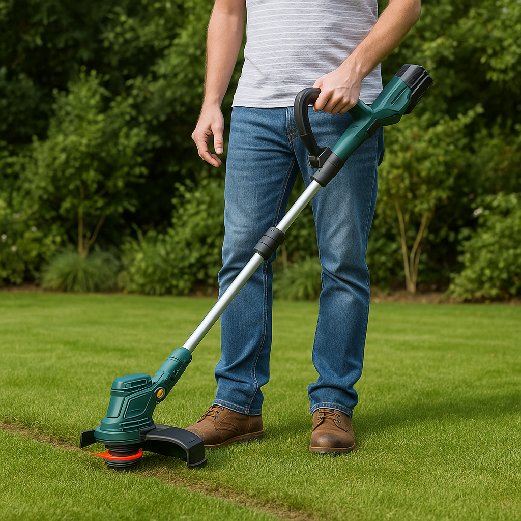 Rasentrimmer – Anwendung im Garten (AI generiert)