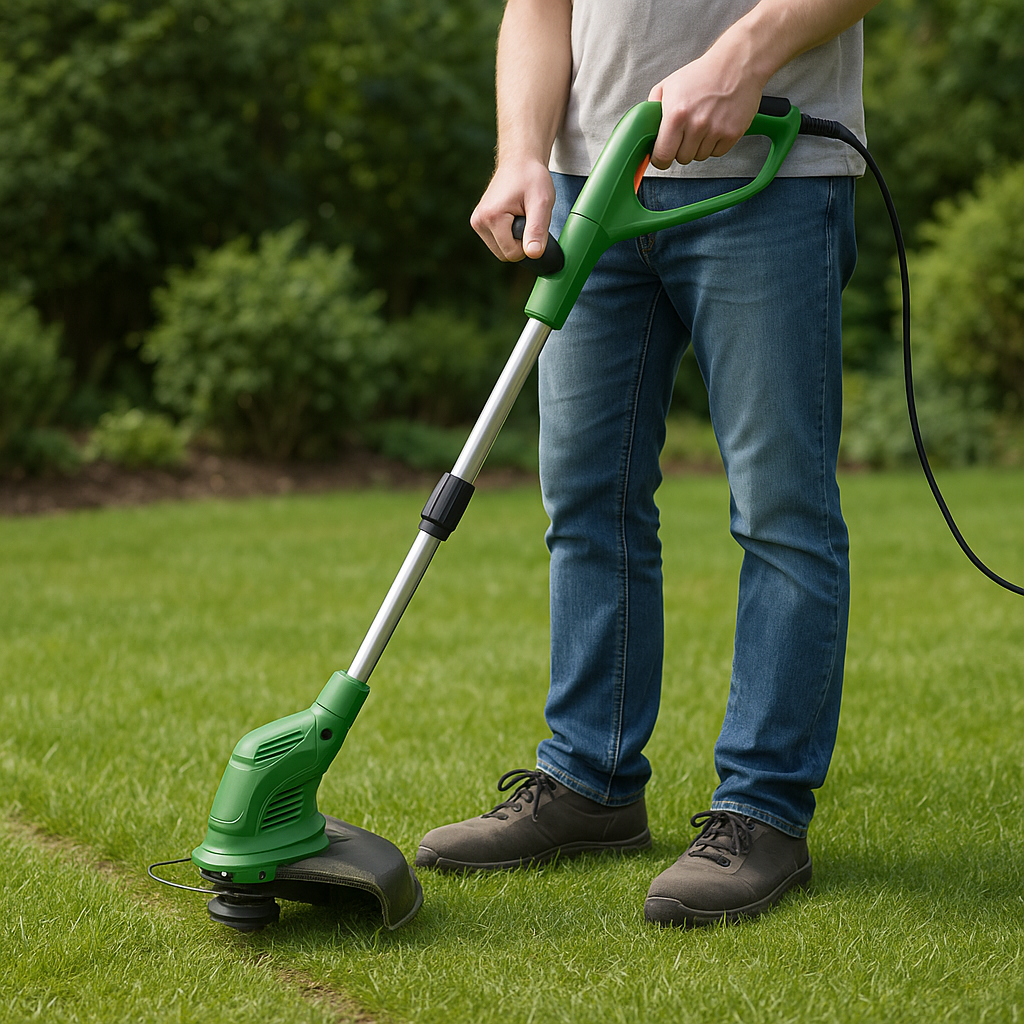 Rasentrimmer – Anwendung im Garten (AI generiert)