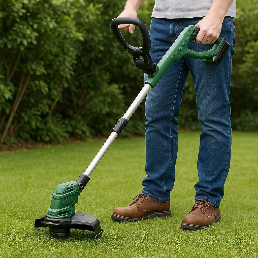 Rasentrimmer – Anwendung im Garten (AI generiert)